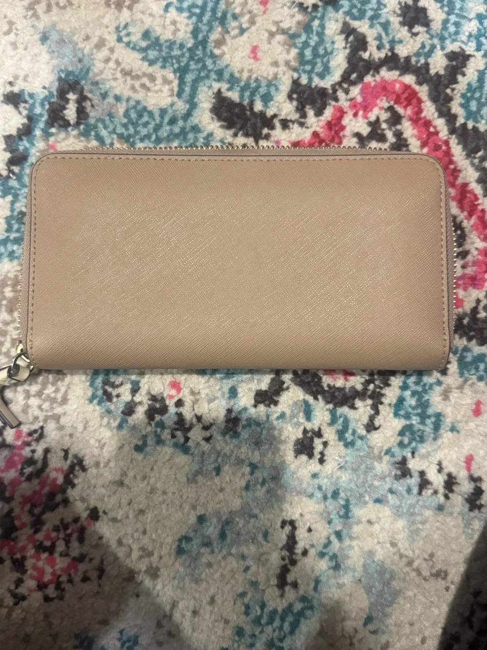 Tory Burch Two-Tone Leather Zip Wallet in Beige